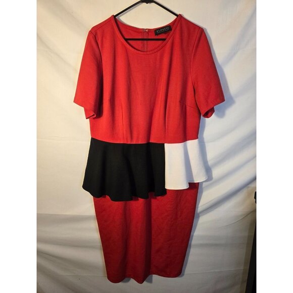 Eloquii womens Plus Size 20 2X Color Block Peplum Dress Red Black Stretch - Picture 1 of 4